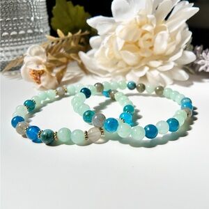 Communication + Strength + Longevity Crystal Bead Bracelet Stack Apatite Jade